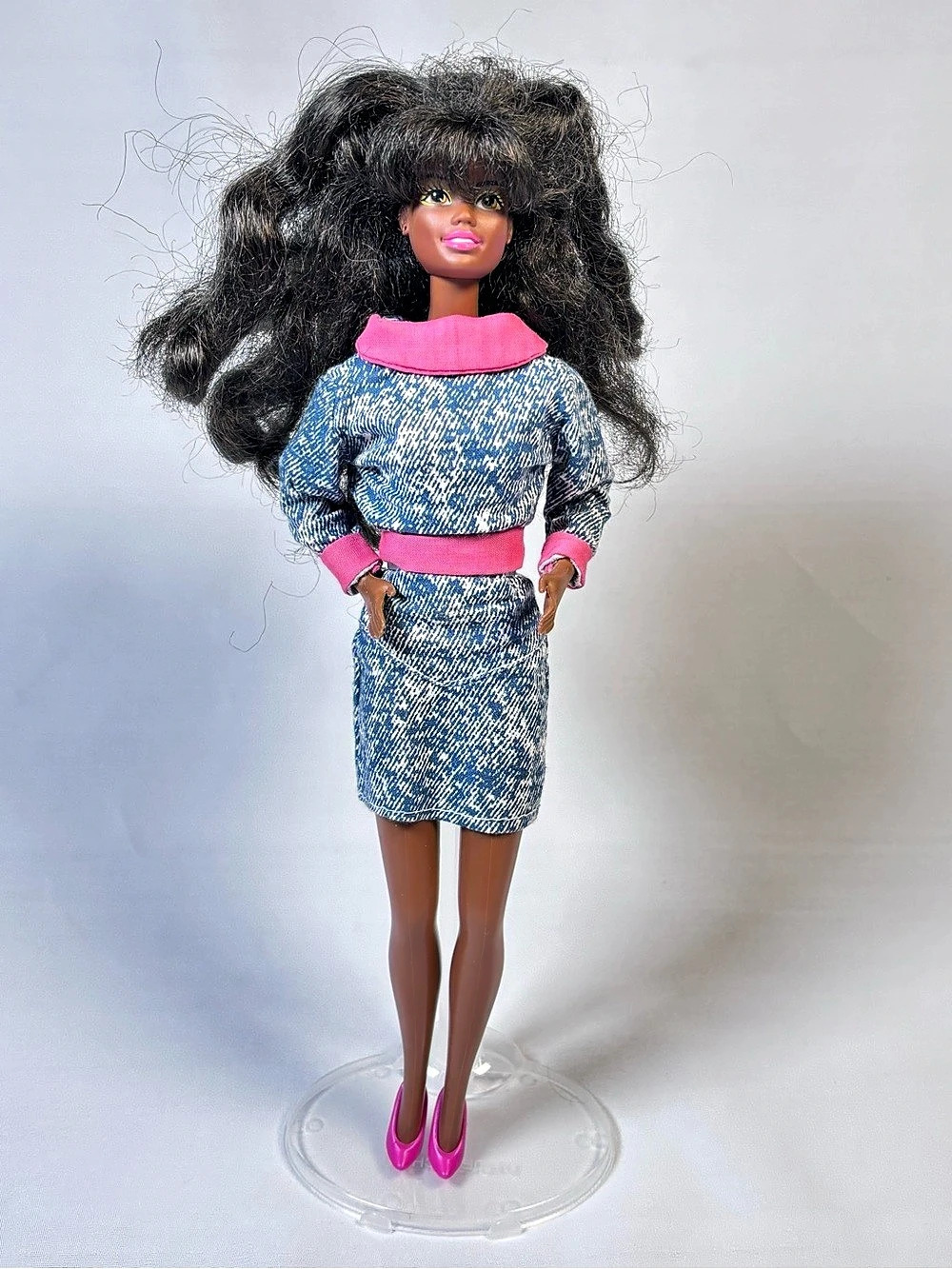 Vintage Barbie and the Beat Custom 80s Denim/Pink Dress Outfit